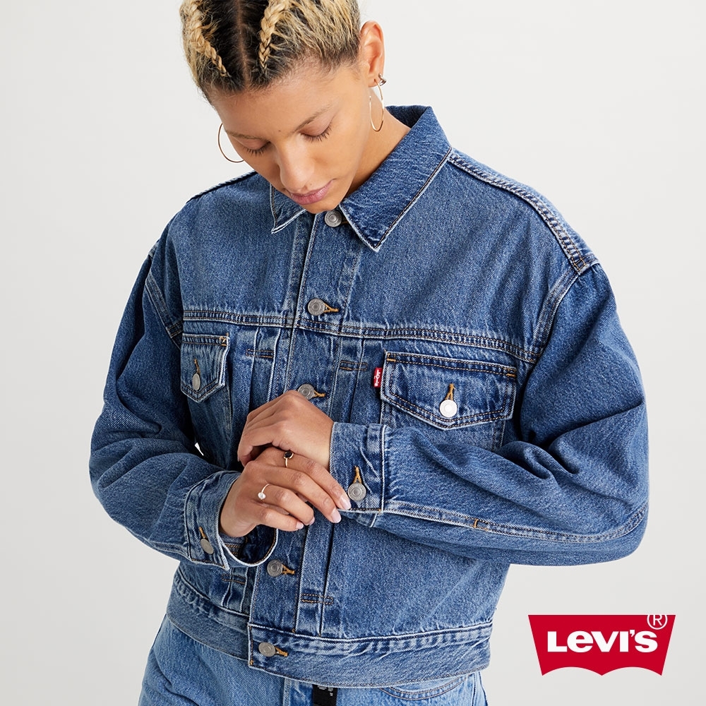 Levis 女款 古著牛仔外套 Oversize寬鬆方正版型 精工仿舊貓鬚水洗 天絲棉