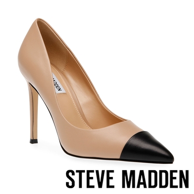 STEVE MADDEN-EVELYN-C 皮革拼接尖頭高跟鞋-杏色
