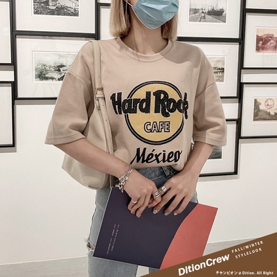 dition 洗舊hard rock復古印花短t 寬版oversize短袖上衣 居家