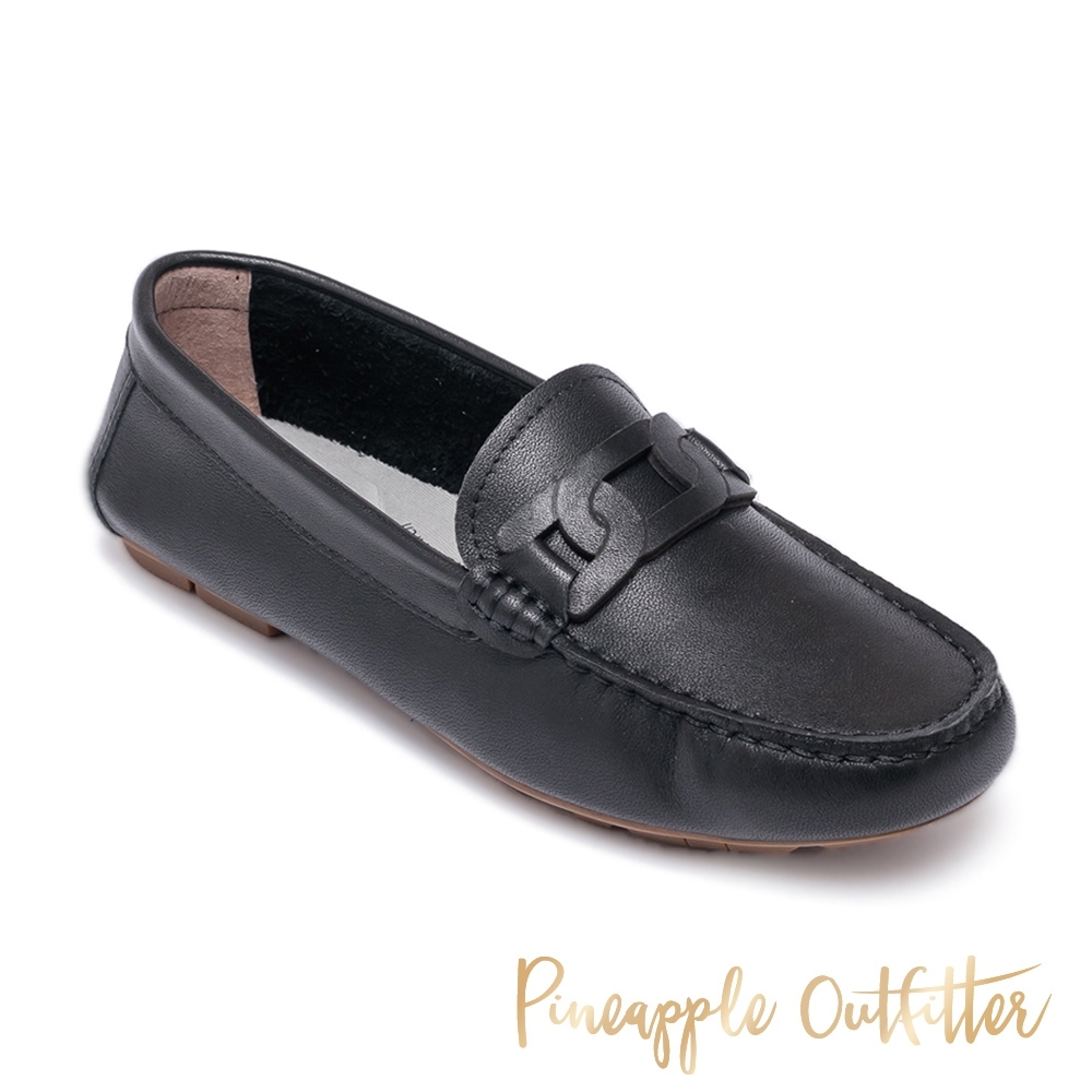 Pineapple Outfitter-MALIKA 真皮簡約造型懶人平底鞋-黑色