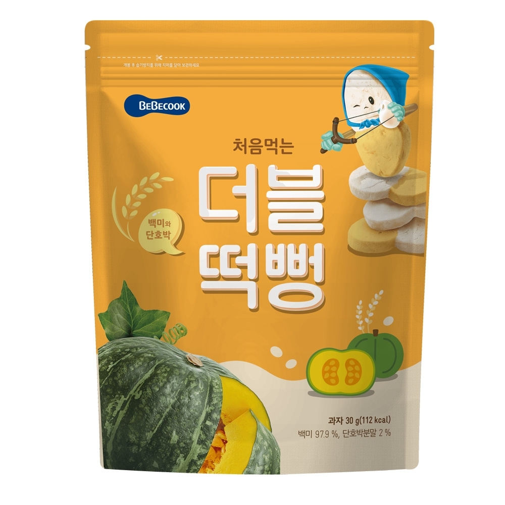 韓國 【BEBECOOK】 嬰幼兒雙色初食綿綿米餅(白米南瓜)