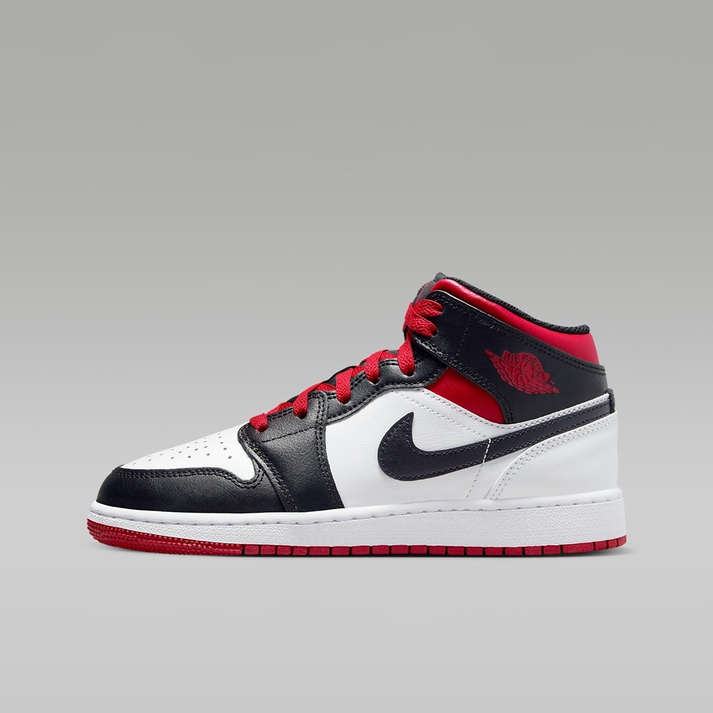 NIKE AIR JORDAN 1 MID (GS) 男女大童休閒鞋-黑白紅-DQ8423106