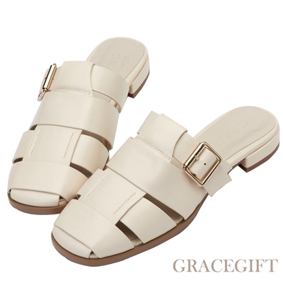 【Grace Gift】逸歡聯名-午睡搖籃編織穆勒鞋 米白
