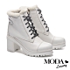 短靴 MODA Luxury 都會時髦牛皮綁帶防水台粗高跟短靴－白 product thumbnail 1