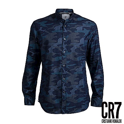 CR7-Slim Fit 深藍迷彩法式立領襯衫(8695-72200-42)
