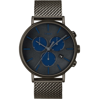 TIMEX 天美時 INDIGLO冷光三眼計時米藍帶腕錶 41MM(TXTW2R98000)