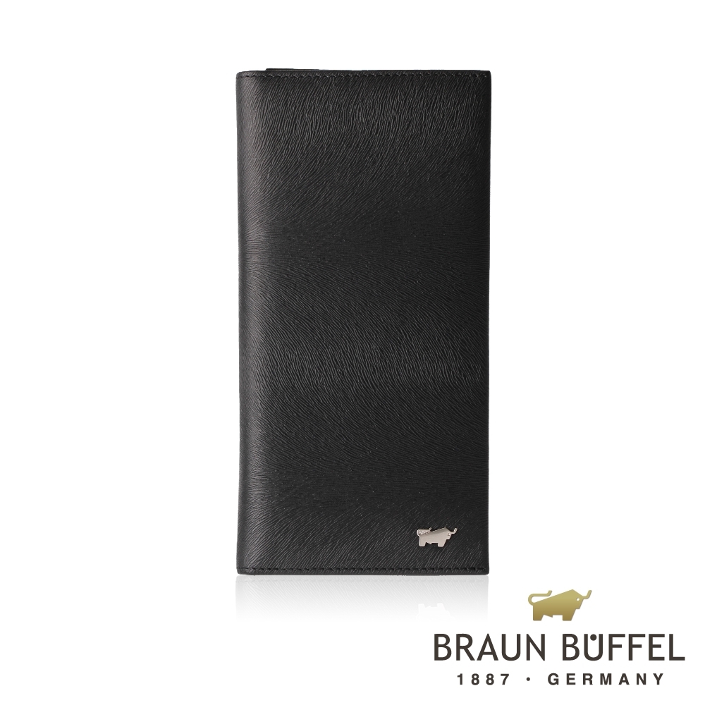 【BRAUN BUFFEL 德國小金牛】台灣總代理 提貝里烏斯II 17卡拉鍊零錢袋長夾-黑色/BF348-631-BK