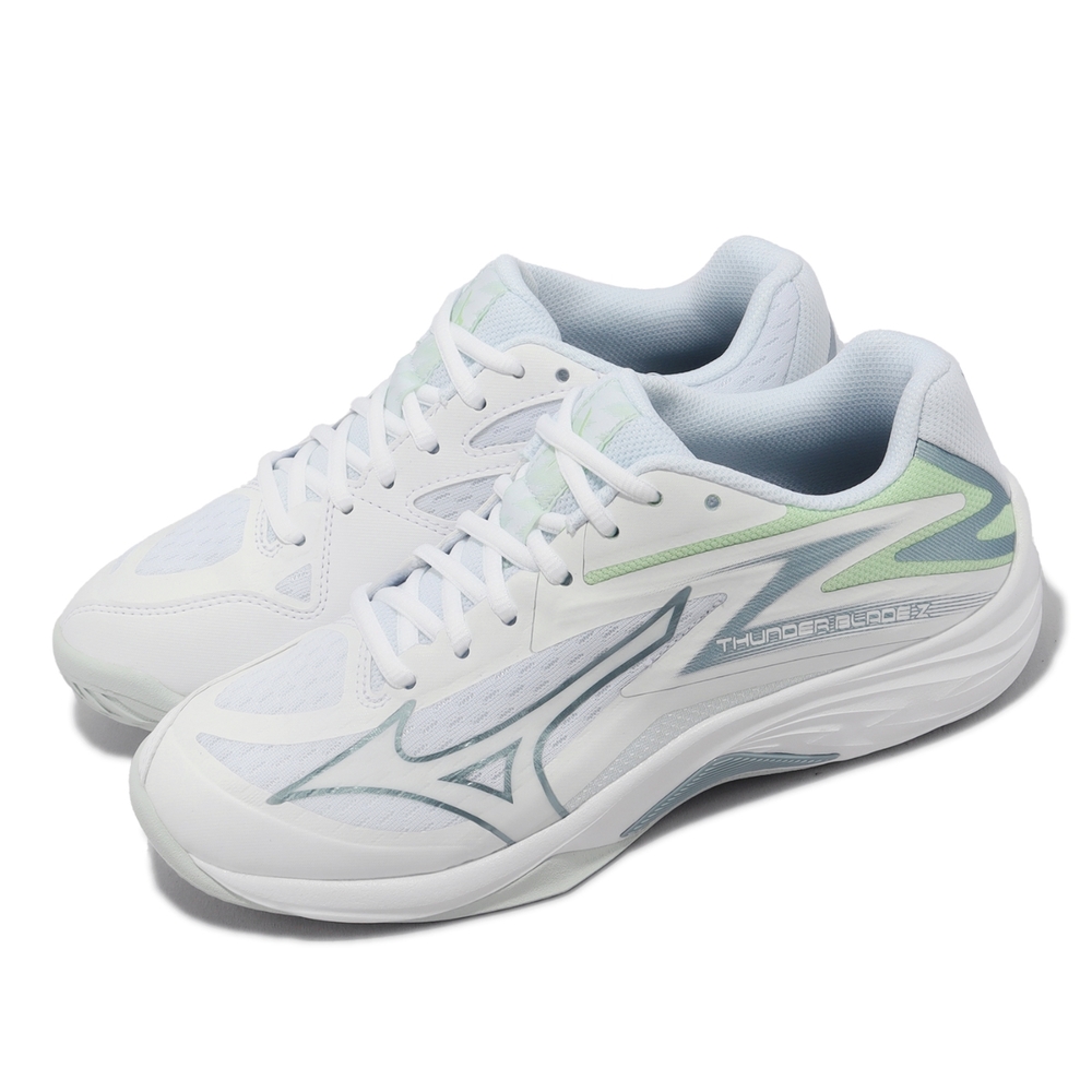 Mizuno 排球鞋 Thunder Blade Z 女鞋 白 銀 薄荷綠 室內運動 桌球 羽球 美津濃 V1GC2370-35