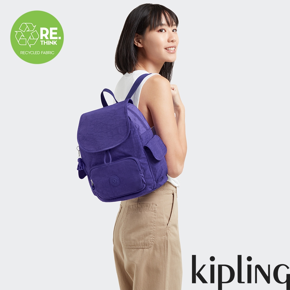 『猴子包』Kipling 深夜薰衣草紫拉鍊掀蓋後背包-CITY PACK S