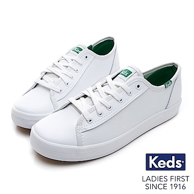 Keds KICKSTART 韓國同步皮革綁帶休閒鞋-白/綠