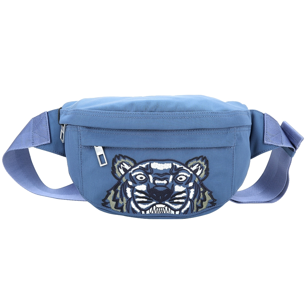 KENZO Tiger 虎頭撞色刺繡帆布胸肩背/腰包(藍灰色) | 歐系精品包/配件