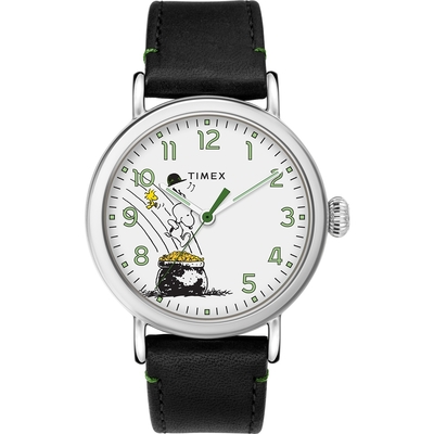 TIMEX 天美時 x SNOOPY 限量聯名系列聖派翠克節手錶-白x黑/40mm