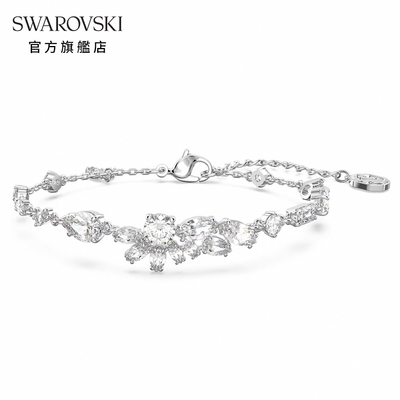 SWAROVSKI 施華洛世奇 Gema 手鏈, 混合式切割, 花朵, 白色, 鍍白金色