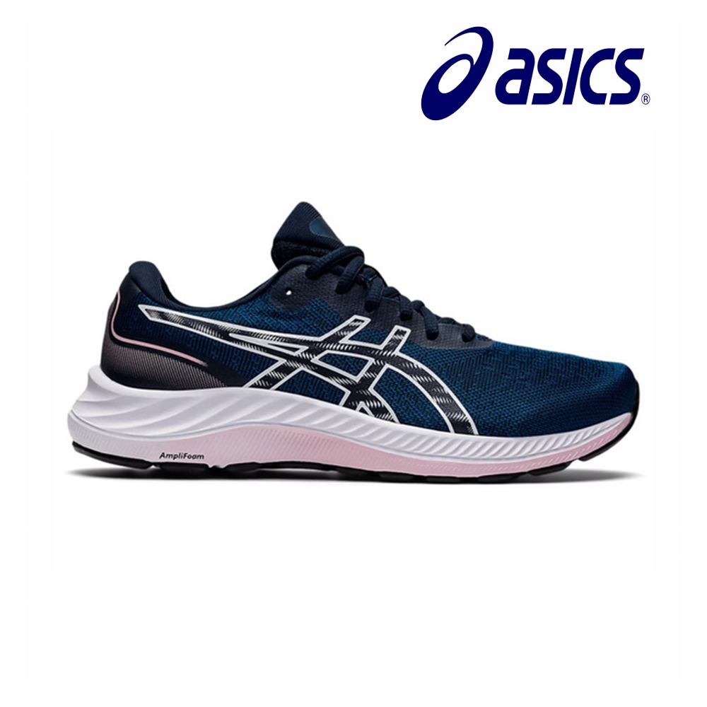 【asics 亞瑟士】GEL-EXCITE 9 D 女慢跑鞋 寬楦 藍+粉 亞瑟膠 針織鞋面(1012B183-400)