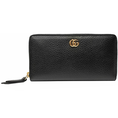 【GUCCI 古馳】456117 經典金屬GG LOGO荔枝紋牛皮拉鍊長夾(黑色)