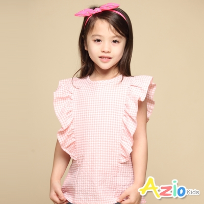 Azio Kids美國派 女童 上衣 後排釦前波浪造型短袖上衣(粉)