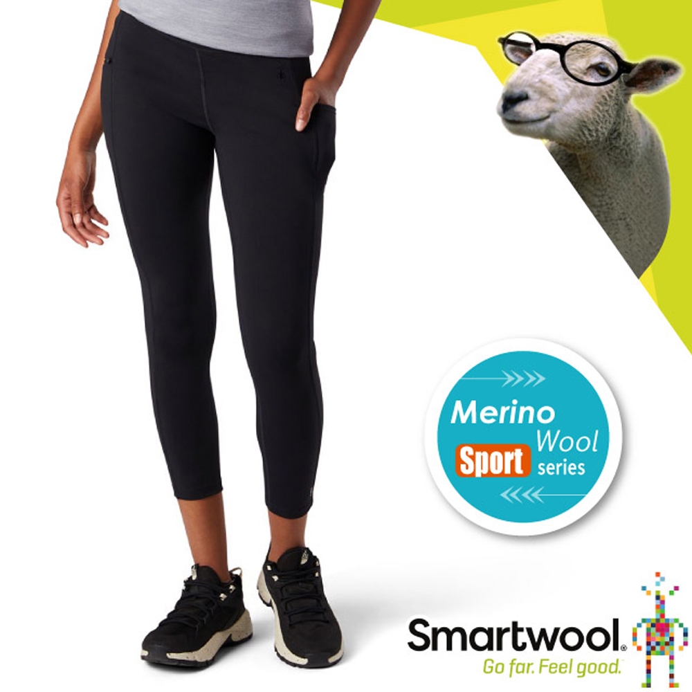 SmartWool 女新款 Merino Sport 彈性緊身褲.韻律褲.健身操運動褲_黑色