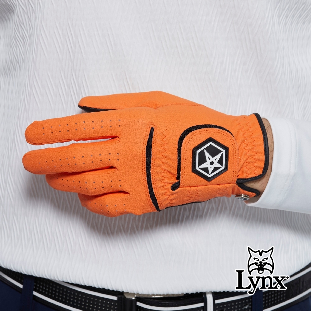 【Lynx Golf】Asher Chuck 多色系列男款防滑彈性高爾夫左手手套-橘色