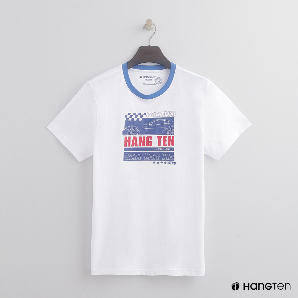 Hang Ten - 男裝 - 有機棉-領口滾邊造型logoT - 白