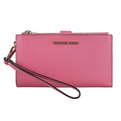 MK MICHAEL KORS WRISTLET金屬LOGO防刮牛皮6卡釦式手拿中夾(桃粉紅)