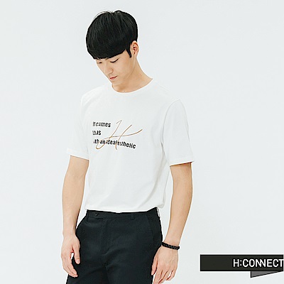 H:CONNECT 韓國品牌 男裝-個性標語圓領T-shirt-白