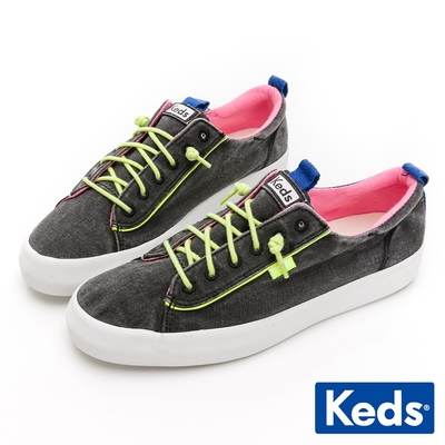 Keds KICKBACK 舒適免綁帶水洗感休閒鞋-黑