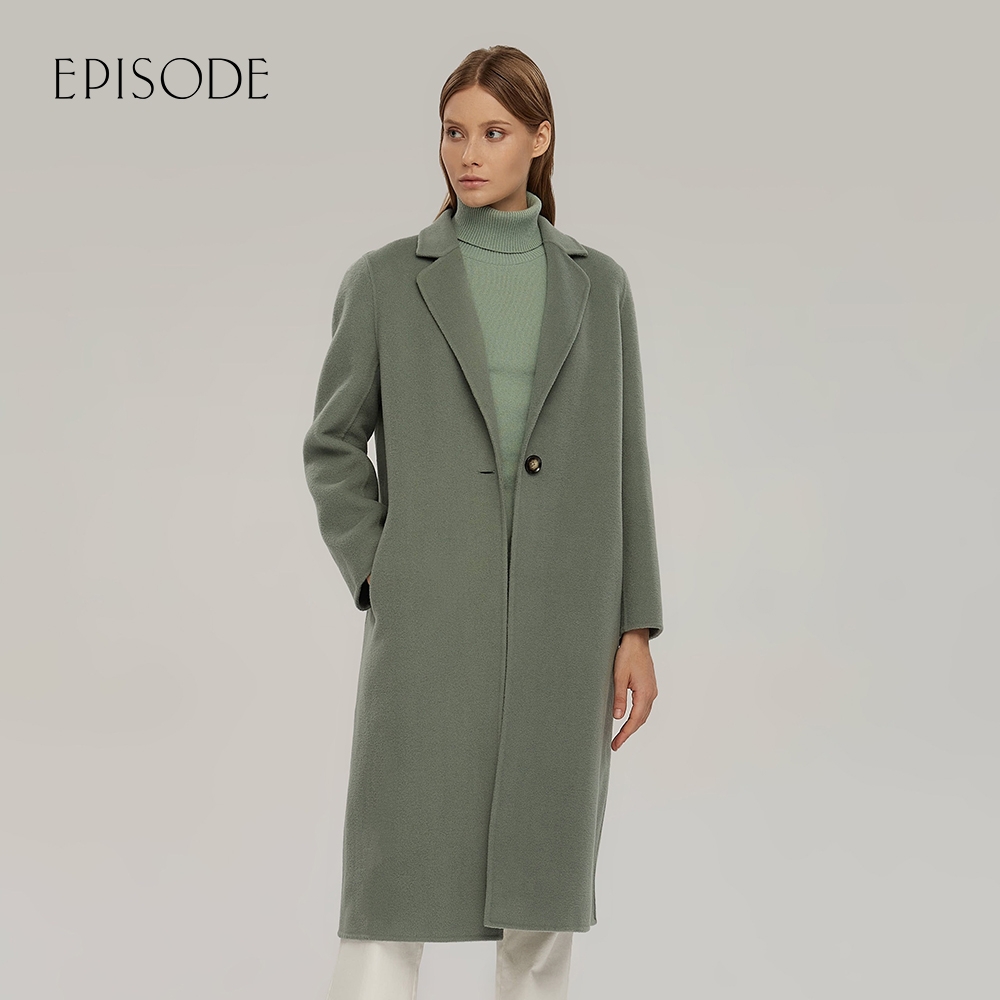 EPISODE - 優雅修身顯瘦羊毛保暖中長款大衣1143C1（綠）