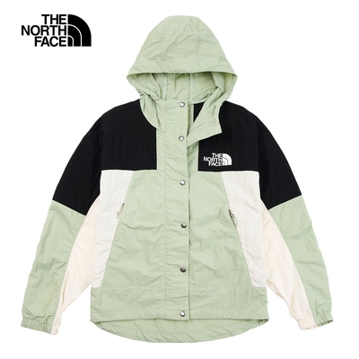 【The North Face 官方旗艦】北面女款綠色拼接防風防潑水下擺抽繩連帽外套｜81RXOXG