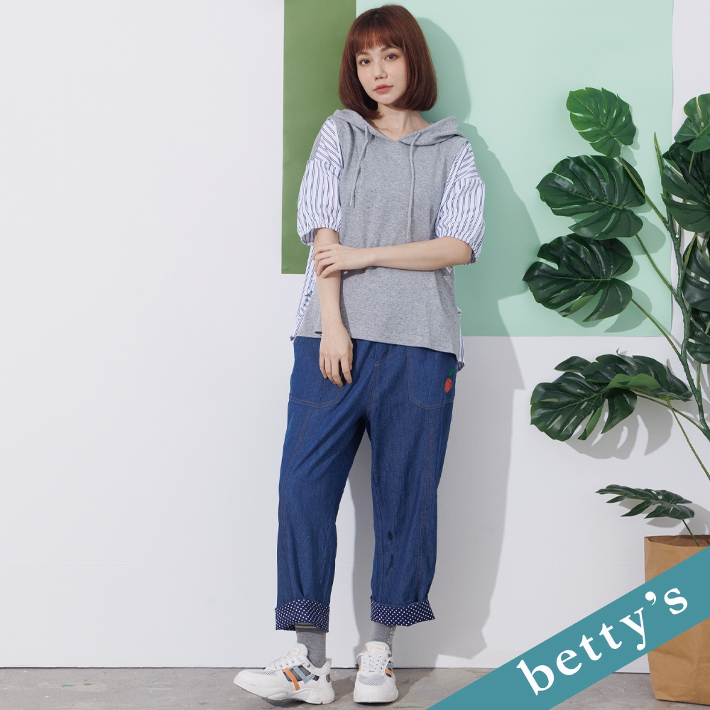 betty’s貝蒂思　鬆緊牛仔刺繡長褲(深藍)