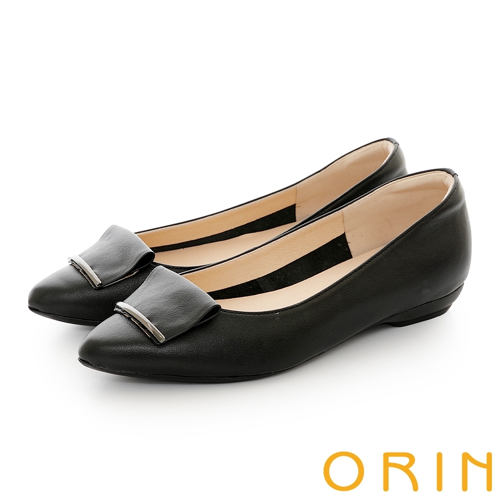 ORIN 牛皮方版金屬飾釦 女 平底鞋 黑色 product image 1