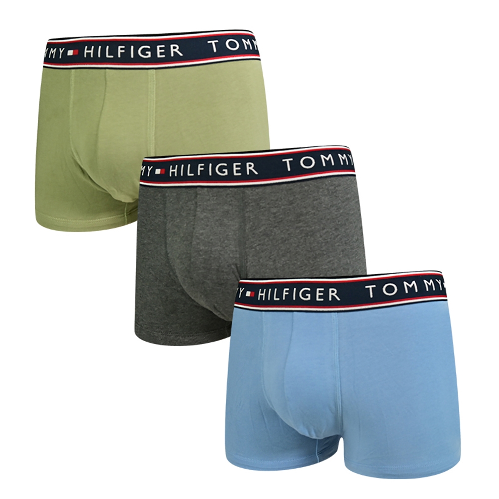 Tommy Hilfiger Cotton Stretch 男內褲 短版棉質高彈性合身平口/四角褲 Tommy內褲-天藍、灰、草綠 三入組(10)