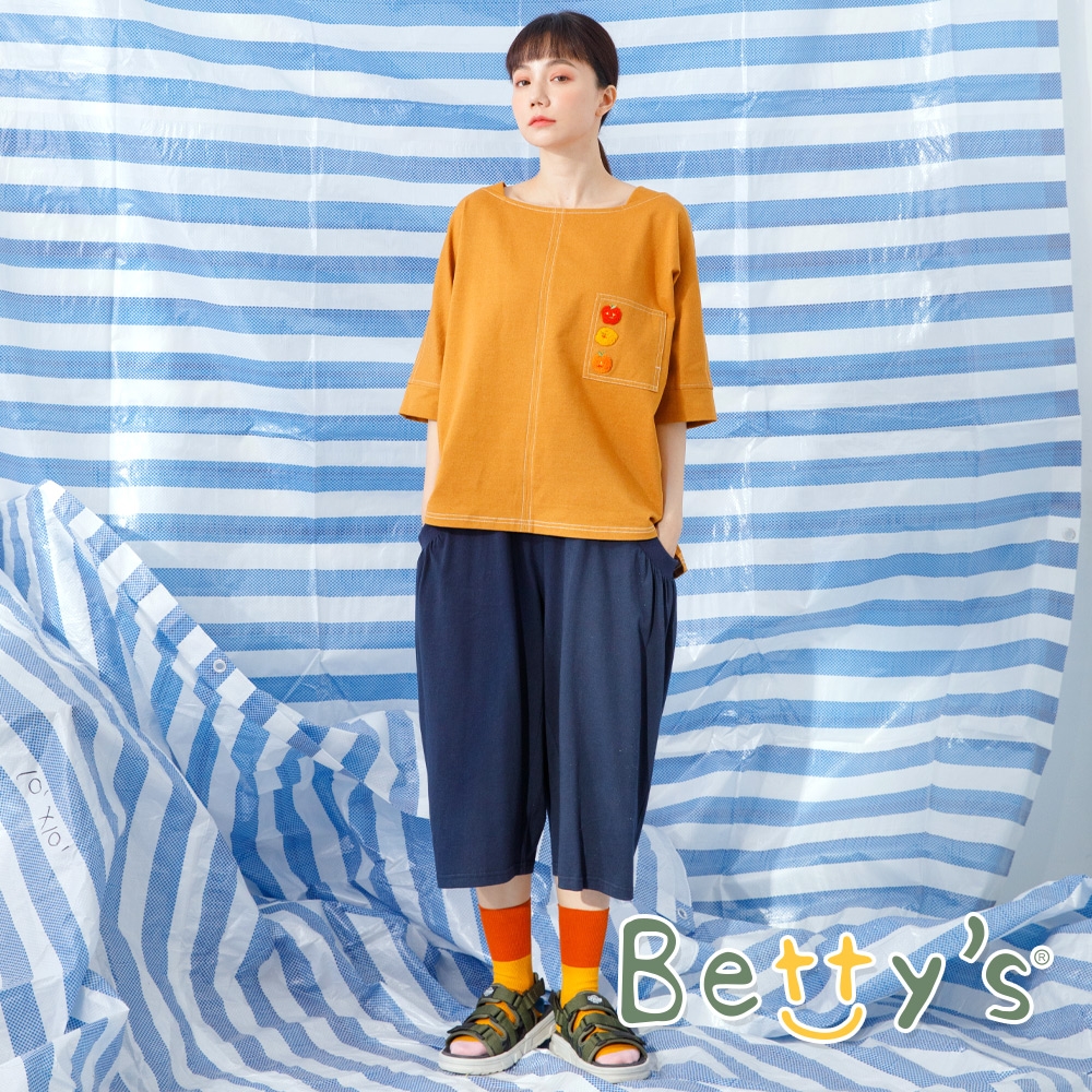 betty’s貝蒂思　棉質休閒寬口七分褲 (深藍)