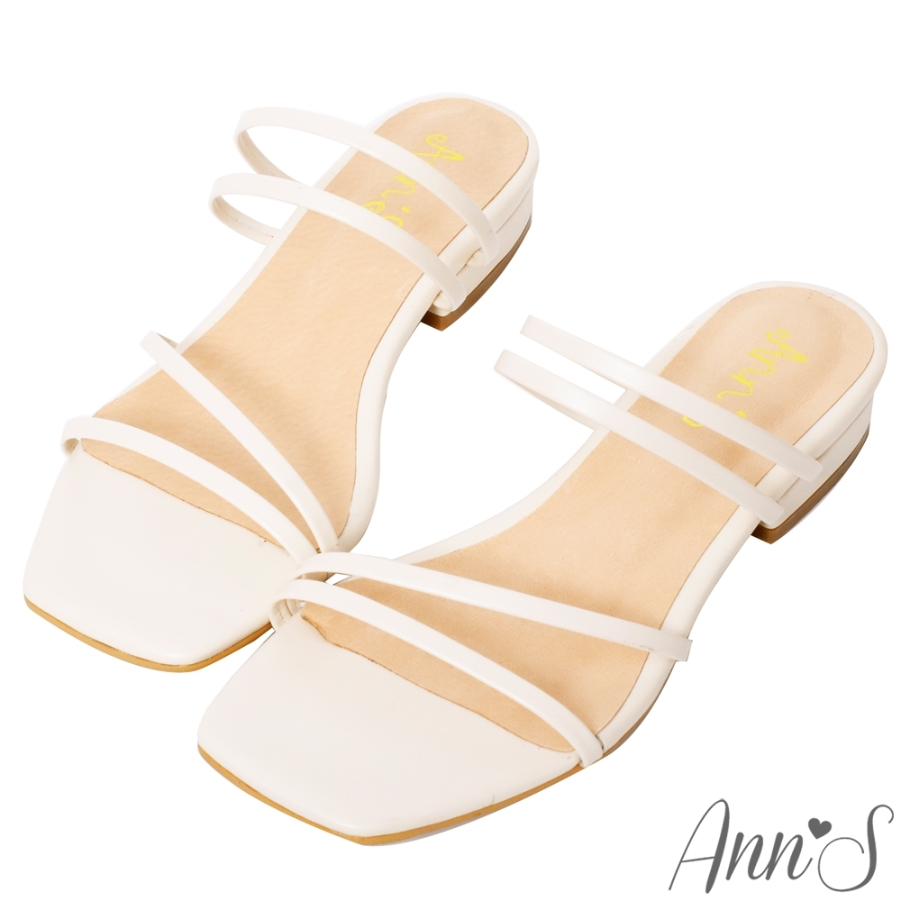 Ann’S不挑人的時髦-4條細帶方頭平底涼拖鞋-米白