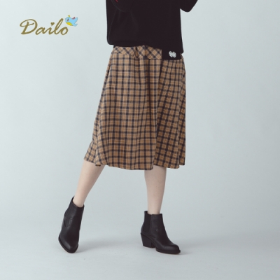 【Dailo】刺繡Q貓英倫風格紋-長裙(二色)