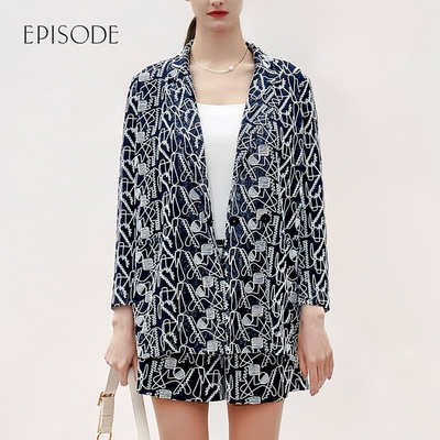 EPISODE - 優雅時尚刺繡紗長袖西裝外套（深藍）