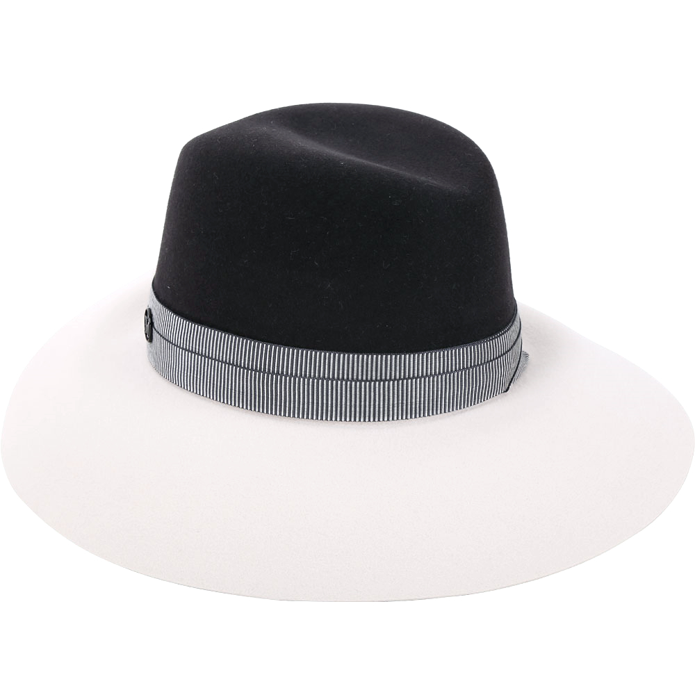 Maison Michel KATE 撞色綢緞織帶兔毛氈大寬檐軟呢帽(黑x白) | 精品