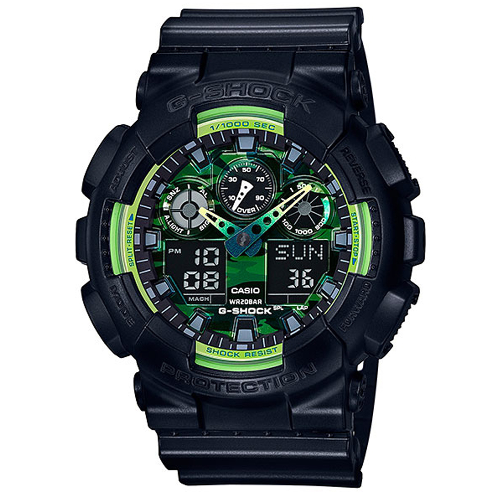 G-SHOCK 迷彩設計黃綠雙色多層次休閒運動錶(GA-100LY-1A)-51.2mm | G