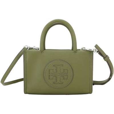 TORY BURCH Ella Bio 迷你款 雙T浮雕皮革托特包(橄欖綠)