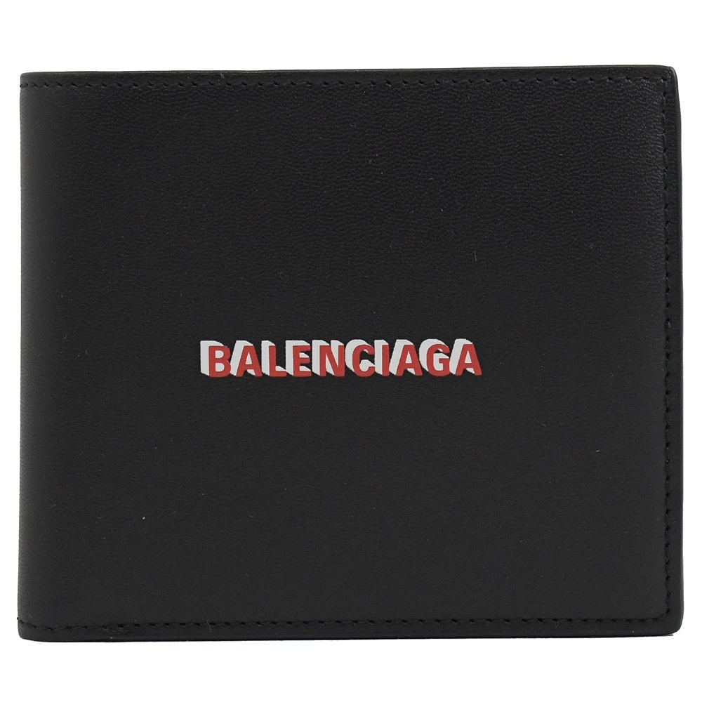 BALENCIAGA簡約立體文字LOGO款小牛皮對開短夾(黑)