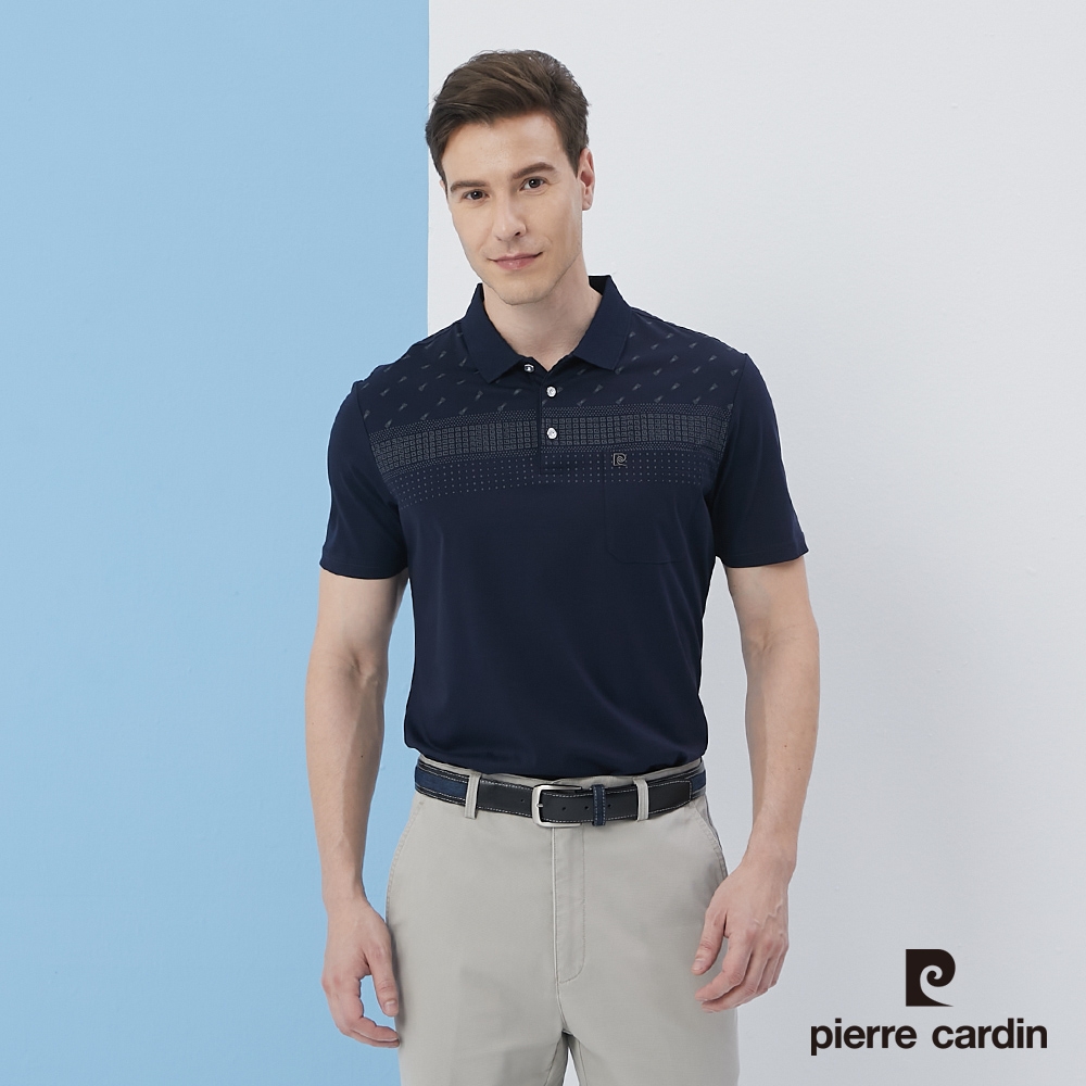 Pierre Cardin皮爾卡登 男款 定位印花短袖POLO衫-深藍色(5217283-38)