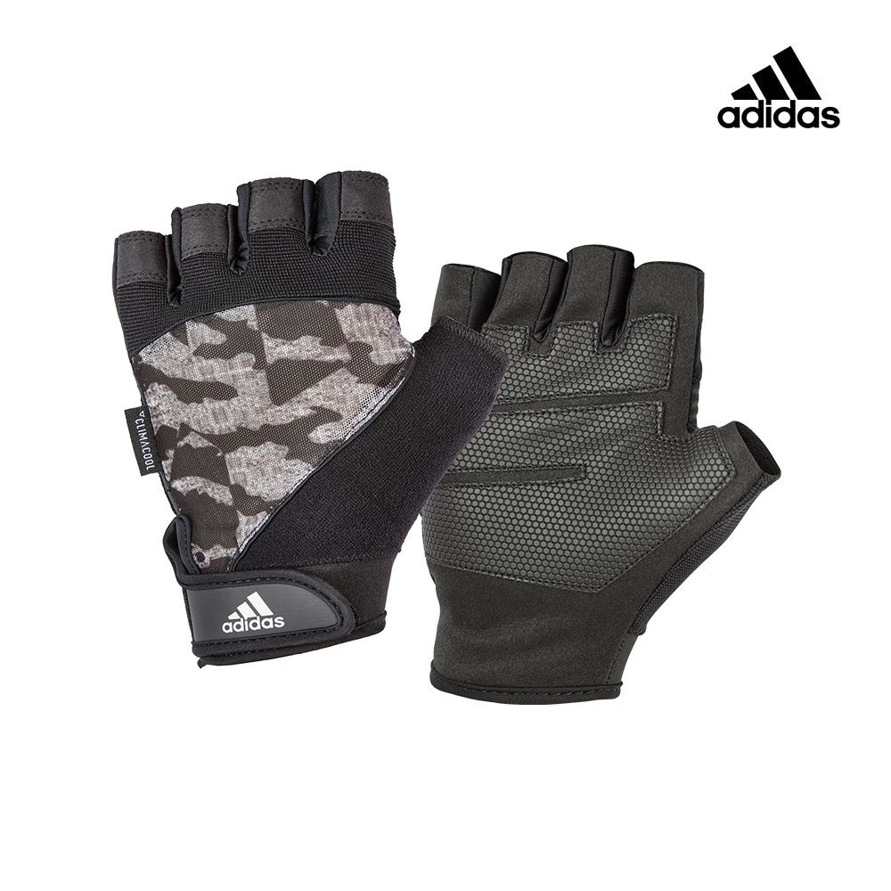 Adidas Training透氣防滑短指手套(迷彩灰)