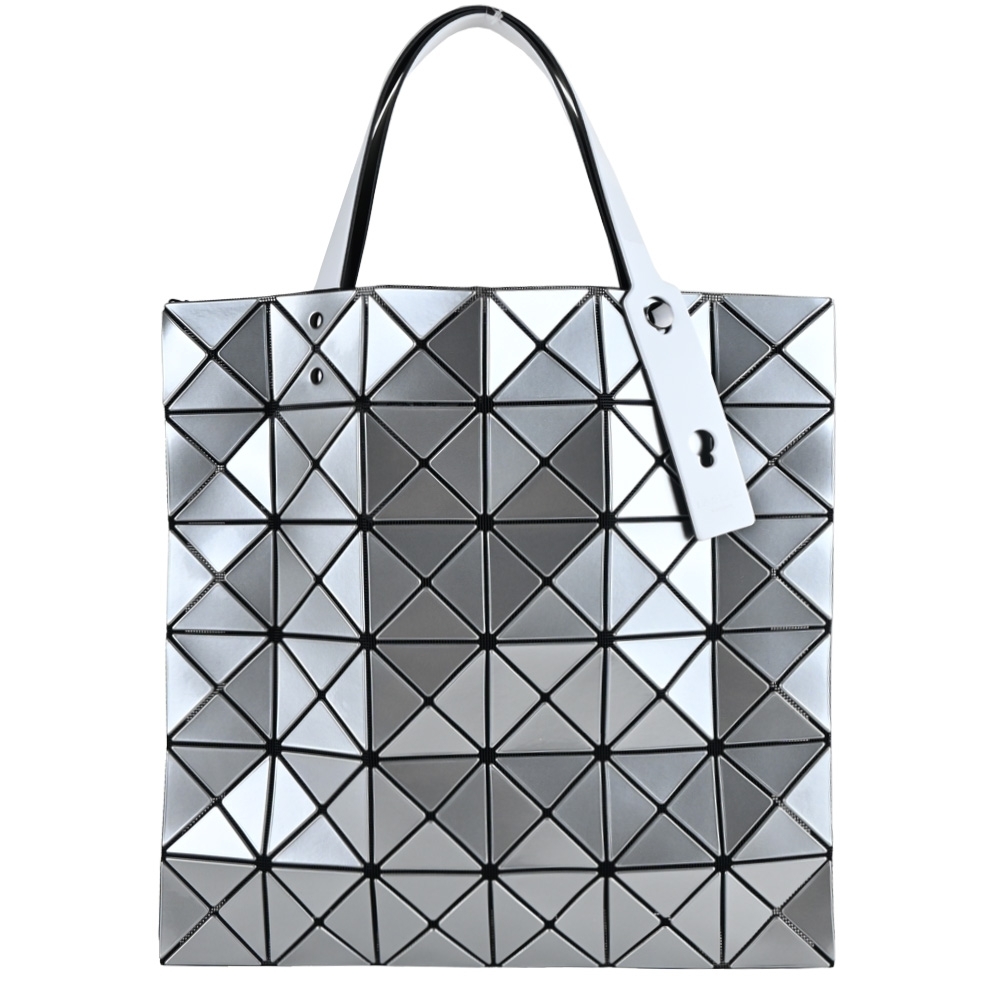 ISSEY MIYAKE 三宅一生 BAOBAO亮面方格6x6手提包-銀/限定店款多彩手柄