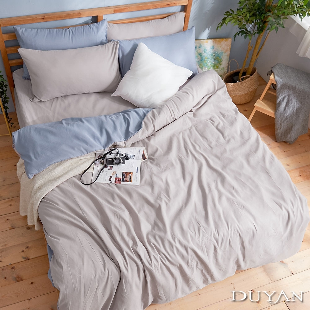DUYAN竹漾-芬蘭撞色設計-單人三件式舖棉兩用被床包組-藍灰被套 x 岩石灰床包 台灣製