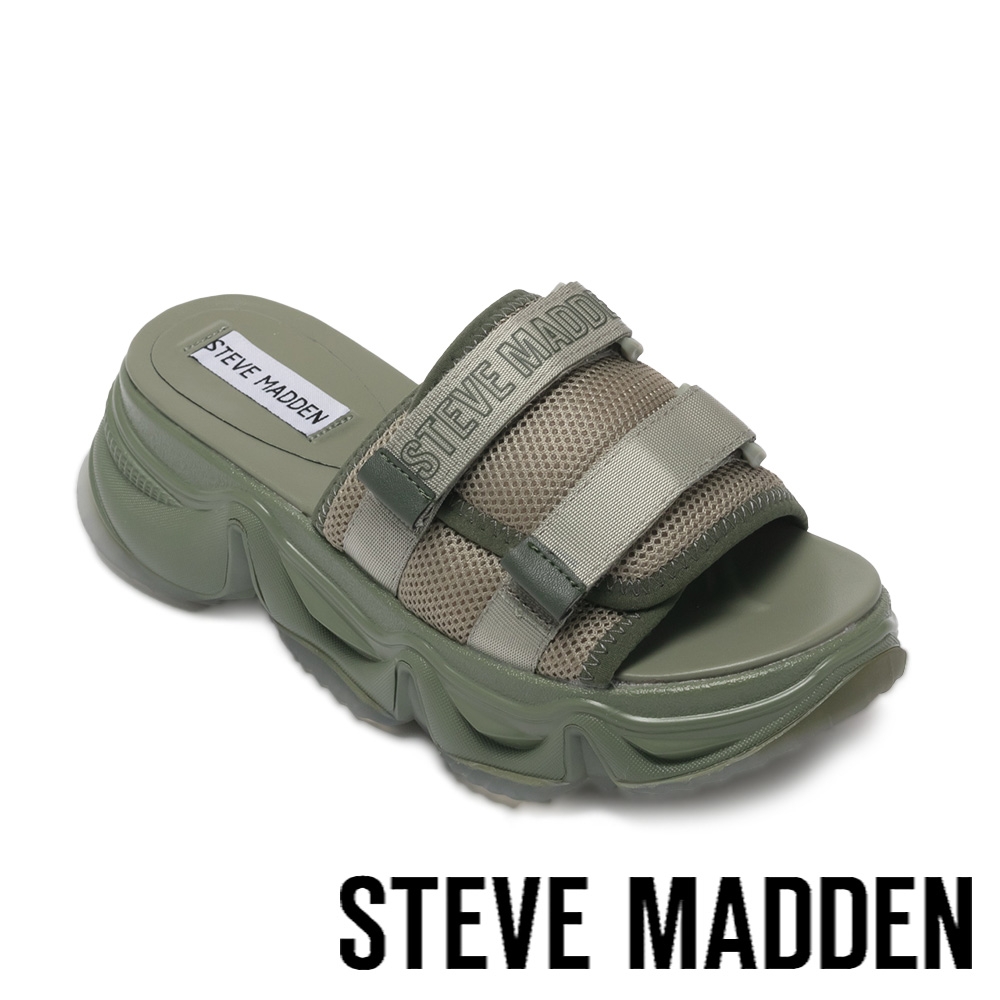 STEVE MADDEN-CHILLIN 魔鬼氈鋸齒厚底休閒拖鞋-墨綠色
