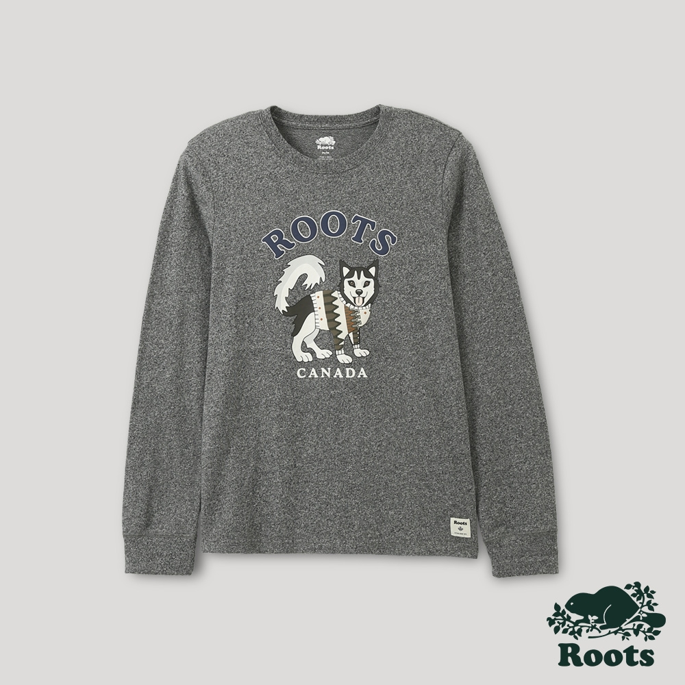 Roots 男裝- 經典傳承系列 動物圖案長袖T恤-灰色