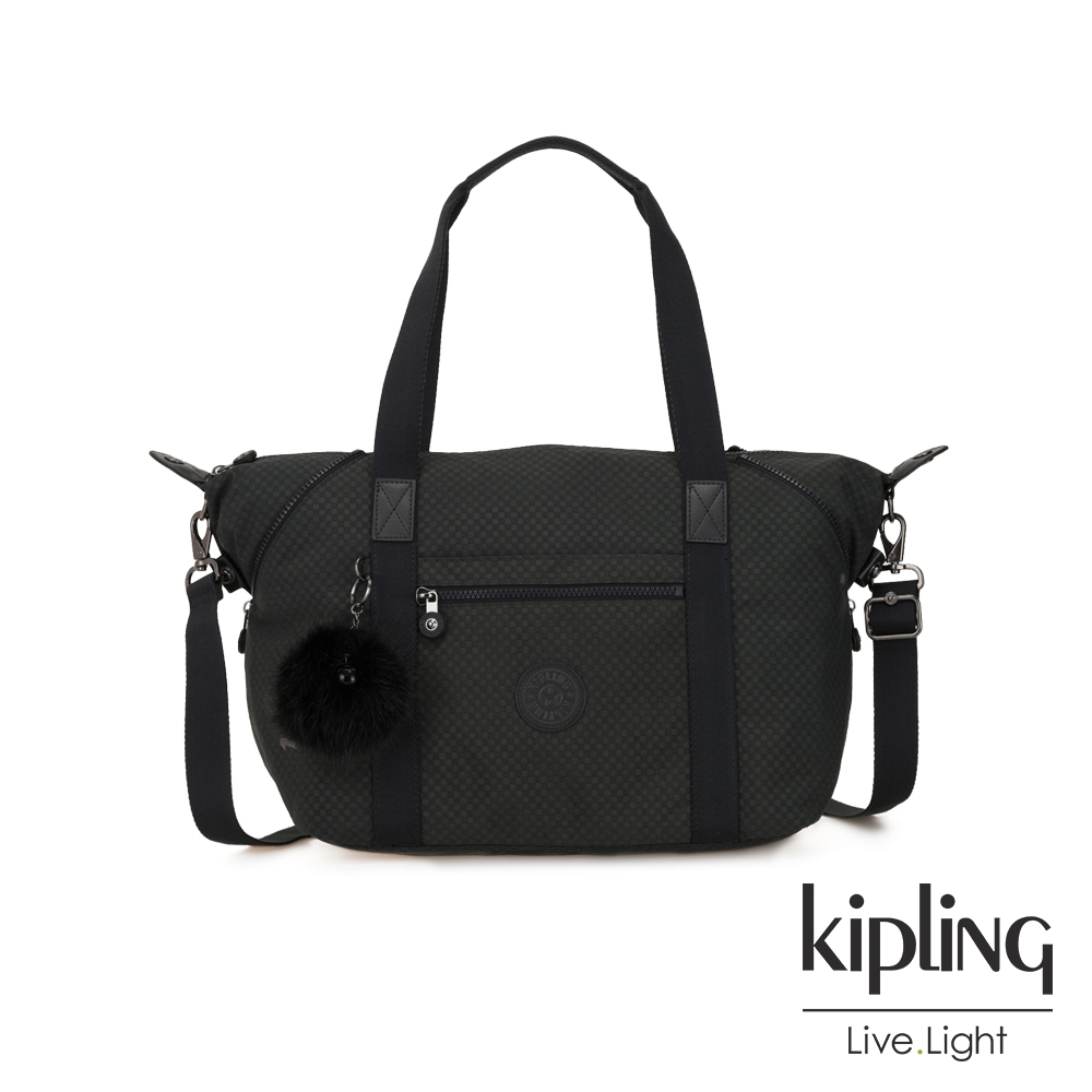 Kipling 低調黑格紋手提側背包-ART