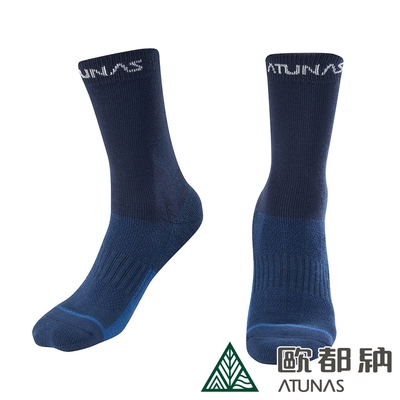 【ATUNAS 歐都納】中筒厚底羊毛襪A1ASEE03N深海藍/吸濕排汗/抑菌除臭/保暖舒適/登山運動襪