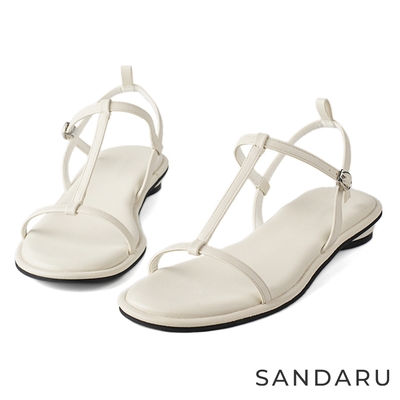 山打努SANDARU-涼鞋 工字細帶低跟圓跟涼鞋-白