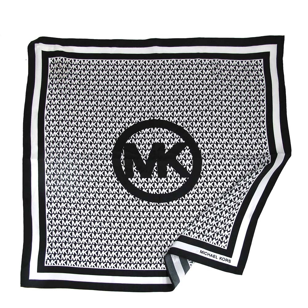 MICHAEL KORS 大MK圓標滿版Logo雙色帕領方巾(黑白色)