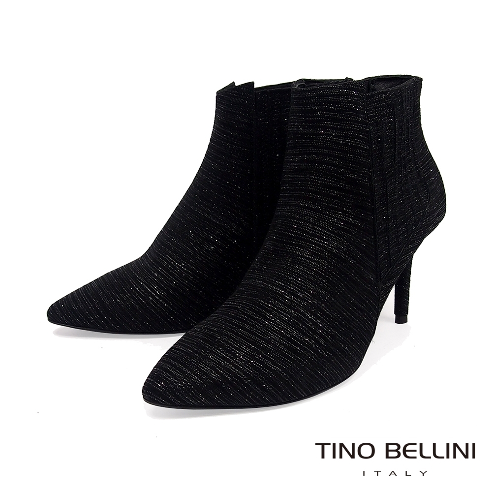 Tino Bellini 義大利進口羊皮輕奢閃爍質感尖頭踝靴_黑